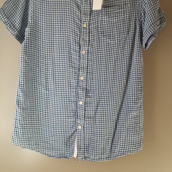 Hudson's Men's New! Saint Blue & White Checked Short Sleeve Button Shirt, Sm - Picture 3 of 16
